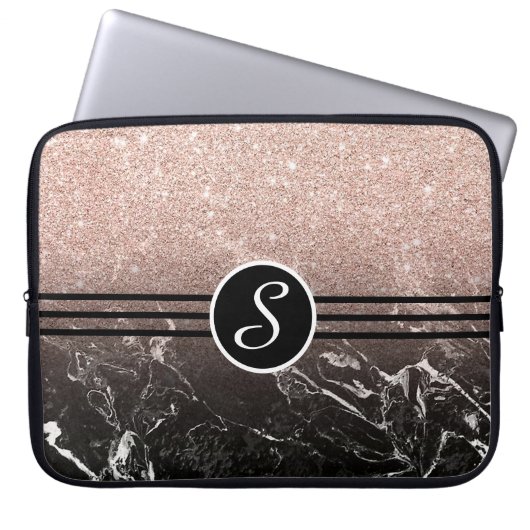 Mit Monogramm Glitzer und Marmor Laptopschutzhülle (Vorderseite)