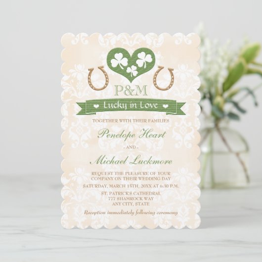 Mit Monogramm glückliches in der Einladung (Stehend Vorderseite)