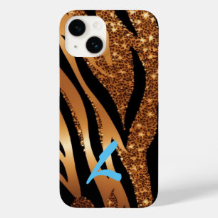 Mit Monogramm Gold Agate Tiger Leopard Glitzer Case-Mate iPhone 14 Hülle