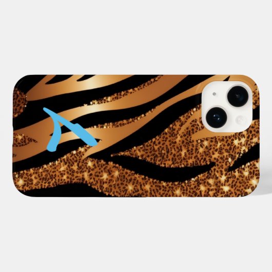 Mit Monogramm Gold Agate Tiger Leopard Glitzer Case-Mate iPhone Hülle (Rückseite (Horizontal))