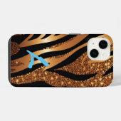 Mit Monogramm Gold Agate Tiger Leopard Glitzer iPhone Hülle (Rückseite (Horizontal))