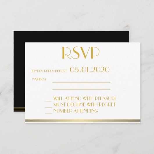 Mit Monogramm Gold Black Great Gatsby Wedding RSVP (Vorne/Hinten)