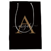 Mit Monogramm Gold Black | Minimal Elegant Mittlere Geschenktüte (Vorderseite)