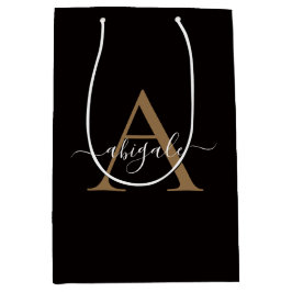 Mit Monogramm Gold Black | Minimal Elegant Mittlere Geschenktüte