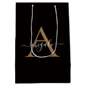 Mit Monogramm Gold Black | Minimal Elegant Mittlere Geschenktüte (Rückseite)