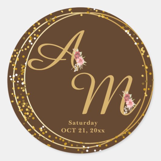 Mit Monogramm Gold Blume Minimal Weiß Runder Aufkleber (Vorderseite)