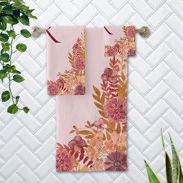 Mit Monogramm Gold Burgund Fall Floral Badhandtuch Set