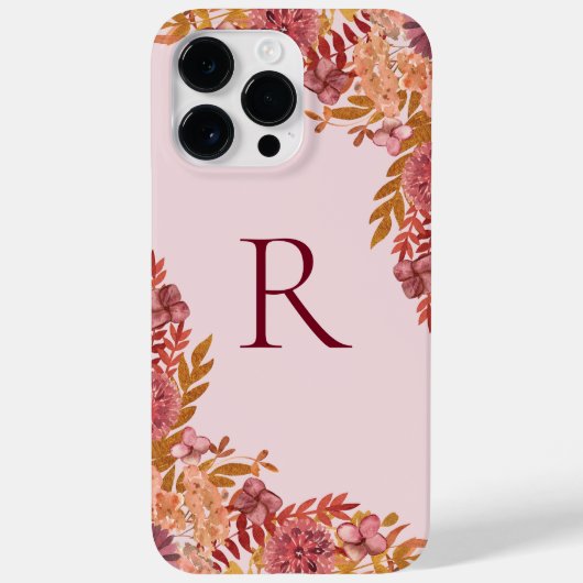 Mit Monogramm Gold Burgund Fall Floral Case-Mate iPhone Hülle (Rückseite)
