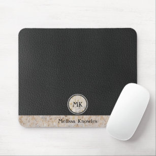 Mit Monogramm Gold Cowhide Leather Initialen Mousepad
