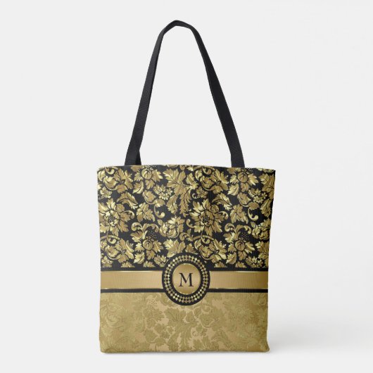 Mit Monogramm Gold Damask Tasche (Rückseite)
