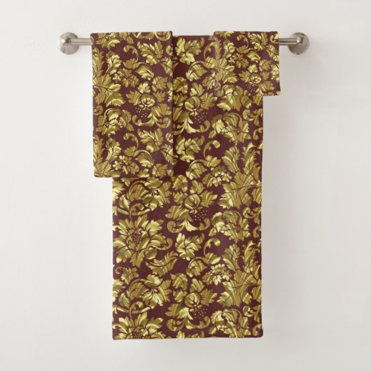 Mit Monogramm Gold Floral Damask Badhandtuch Set (Insitu)