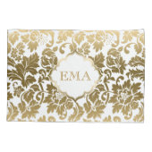Mit Monogramm Gold Floral Damask Kissenbezug (Rückseite)