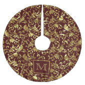 Mit Monogramm Gold Floral Damask Polyester Weihnachtsbaumdecke (Vorderseite)