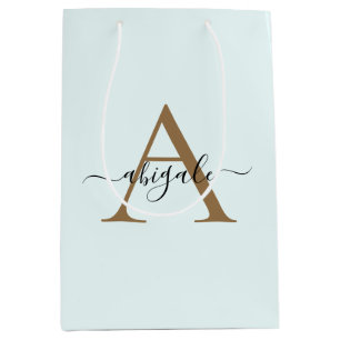Mit Monogramm Gold Frost White   Minimal Elegant Mittlere Geschenktüte