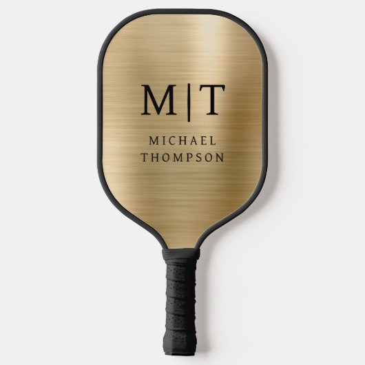 Mit Monogramm Gold gegossen Metallic Elegant Moder Pickleball Schläger (Rückseite)