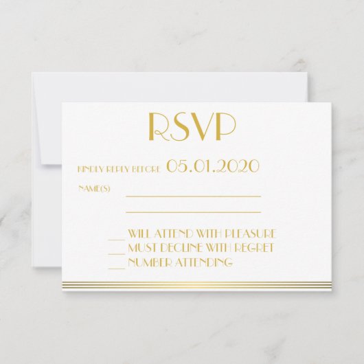 Mit Monogramm Gold Great Gatsby Wedding RSVP Cards Karte (Vorderseite)