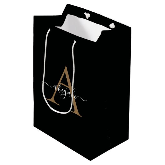 Mit Monogramm Gold Jade Black | Minimal Elegant Mittlere Geschenktüte (Vorderseite Schrägansicht)