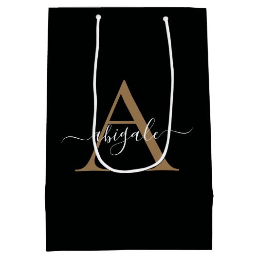 Mit Monogramm Gold Jade Black | Minimal Elegant Mittlere Geschenktüte (Rückseite)