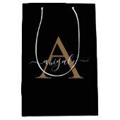 Mit Monogramm Gold Jet Black | Minimal Elegant Mittlere Geschenktüte (Vorderseite)