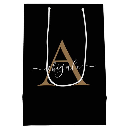 Mit Monogramm Gold Jet Black | Minimal Elegant Mittlere Geschenktüte (Rückseite)