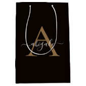 Mit Monogramm Gold Leather Black | Minimal Elegant Mittlere Geschenktüte (Vorderseite)