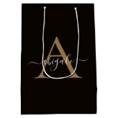 Mit Monogramm Gold Leather Black | Minimal Elegant Mittlere Geschenktüte (Rückseite)
