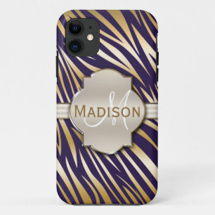 Mit Monogramm Gold Lila Zebra Druckmuster Case-Mate iPhone Hülle