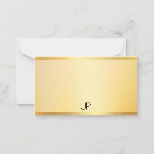 Mit Monogramm Gold Look Template Moderne Elegant Mitteilungskarte (Rückseite)