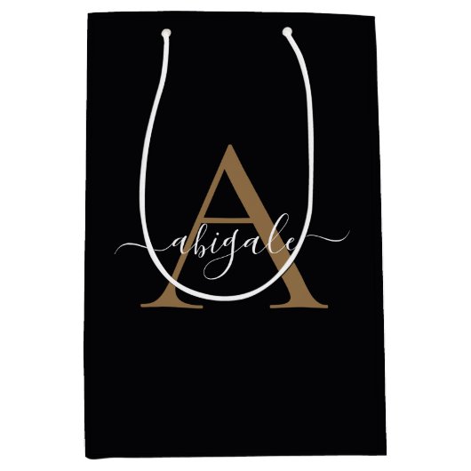 Mit Monogramm Gold Midnight Black | Minimal Elegan Mittlere Geschenktüte (Vorderseite)