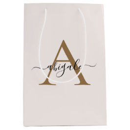 Mit Monogramm Gold Pearl White | Minimal Elegant Mittlere Geschenktüte