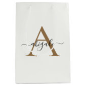 Mit Monogramm Gold Pearl White | Minimal Elegant Mittlere Geschenktüte (Vorderseite)