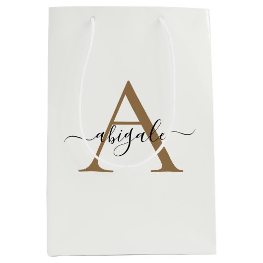 Mit Monogramm Gold Pearl White | Minimal Elegant Mittlere Geschenktüte (Vorderseite)