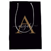 Mit Monogramm Gold Pitch Black | Minimal Elegant Mittlere Geschenktüte (Vorderseite)