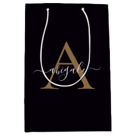 Mit Monogramm Gold Pitch Black | Minimal Elegant Mittlere Geschenktüte