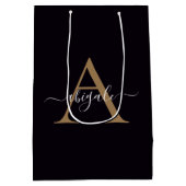 Mit Monogramm Gold Pitch Black | Minimal Elegant Mittlere Geschenktüte (Rückseite)