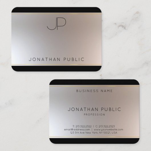 Mit Monogramm Gold Silber Elegantes modernes Templ Visitenkarte (Vorne/Hinten)