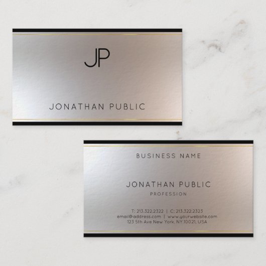 mit Monogramm Gold Silber Elegantes Template Luxus Visitenkarte (Vorne/Hinten)