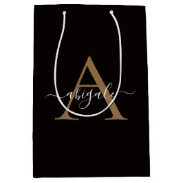 Mit Monogramm Gold-Slot-Black | Minimal Elegant Mittlere Geschenktüte