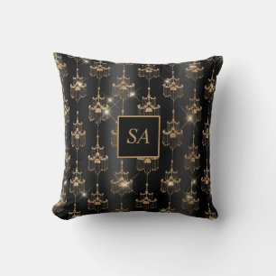 Mit Monogramm Gold Sparkle Chandelier Black Kissen