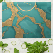 Mit Monogramm Gold und Aquamariner Luxe-Marmor Geschirrtuch (Gefaltet)