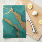 Mit Monogramm Gold und Aquamariner Luxe-Marmor Geschirrtuch (Viertel Falte)