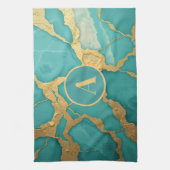 Mit Monogramm Gold und Aquamariner Luxe-Marmor Geschirrtuch (Vertikal)