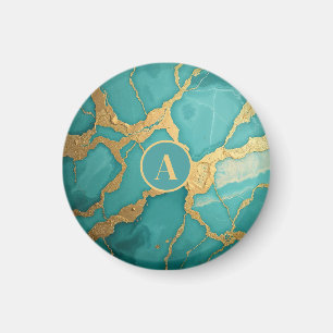 Mit Monogramm Gold und Aquamariner Luxe-Marmor Magnet