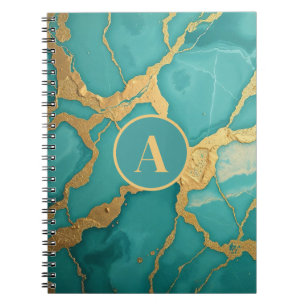 Mit Monogramm Gold und Aquamariner Luxe-Marmor Notizblock