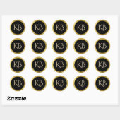 Mit Monogramm Gold- und Black-Stickers Runder Aufkleber (Blatt)