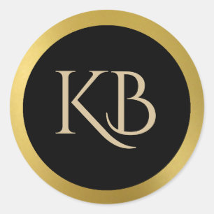 Mit Monogramm Gold- und Black-Stickers Runder Aufkleber