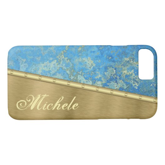 Mit Monogramm Gold und blaues Quarz Case-Mate iPhone Hülle (Rückseite (Horizontal))