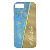 Mit Monogramm Gold und blaues Quarz Case-Mate iPhone Hülle (Rückseite)