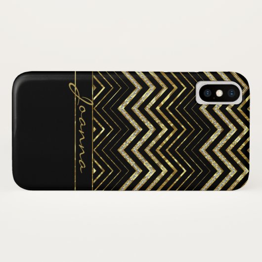 Mit Monogramm Gold und Diamanten Zickzack Case-Mate iPhone Hülle (Rückseite (Horizontal))