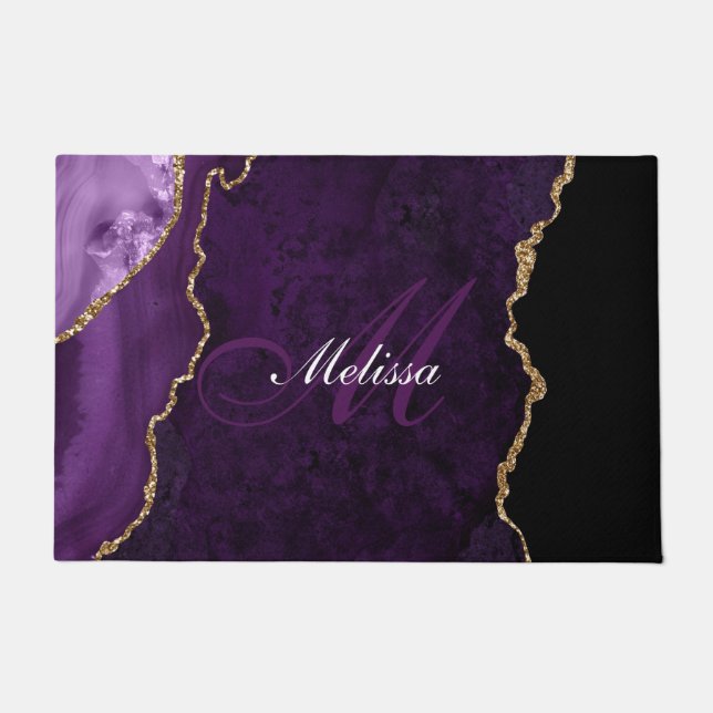 mit Monogramm Gold und lila Gold Fußmatte (Vorderseite)